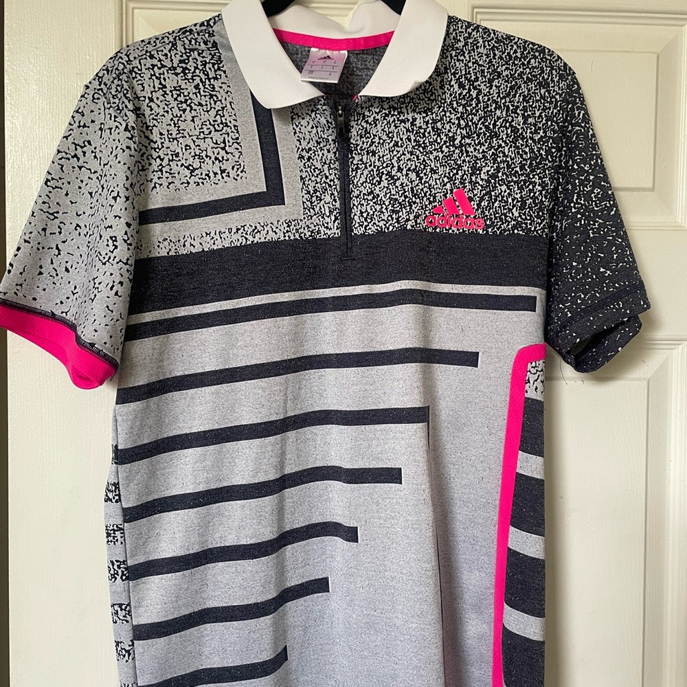 Adidas Gray and Pink Athletic Polo Shirt